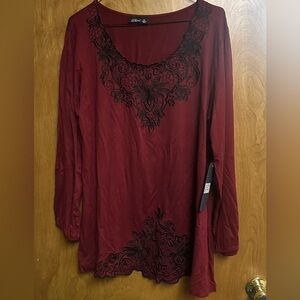 Elegant Phool Maroon Embroidered Tunic NWT